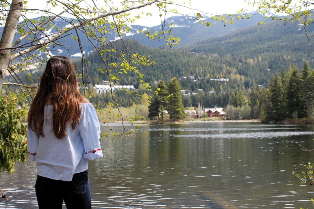 lady at alpha lake whistler