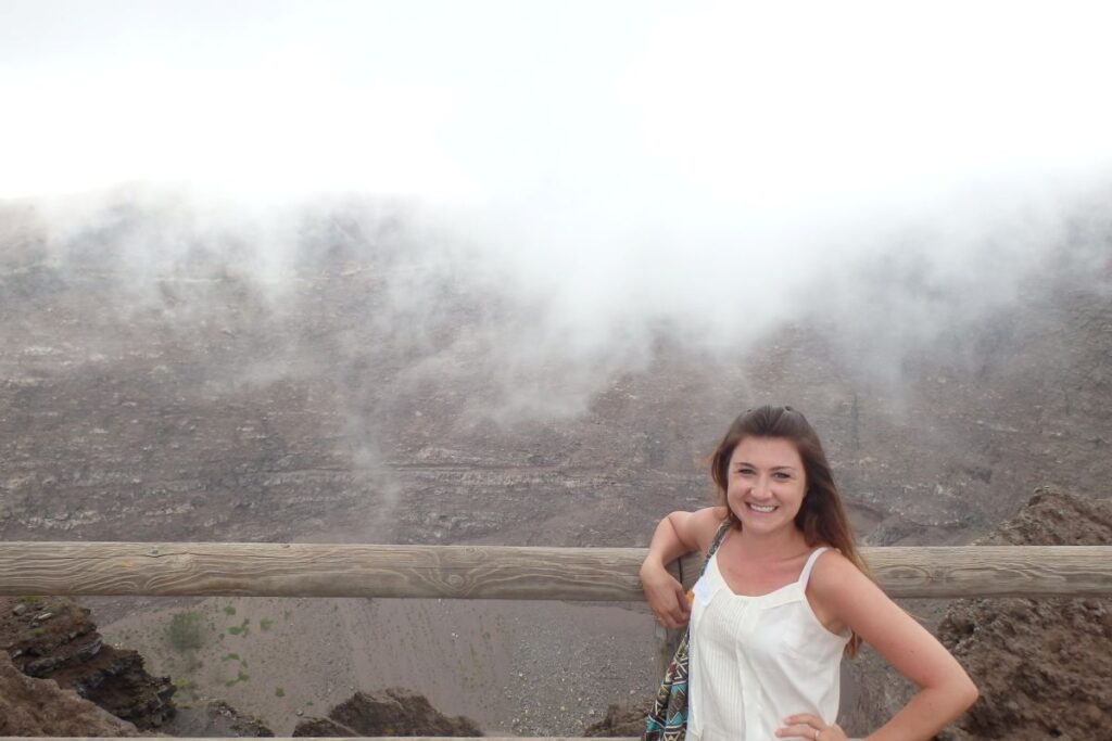 lady at top of mount vesuvius