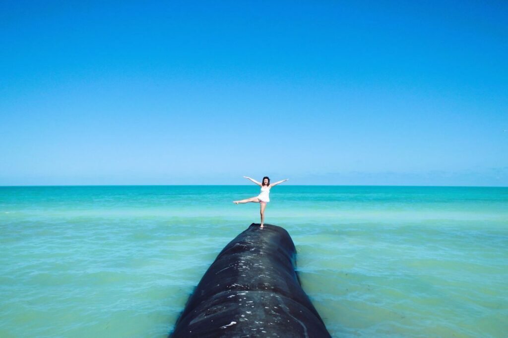 lady on breakwater isla holbox