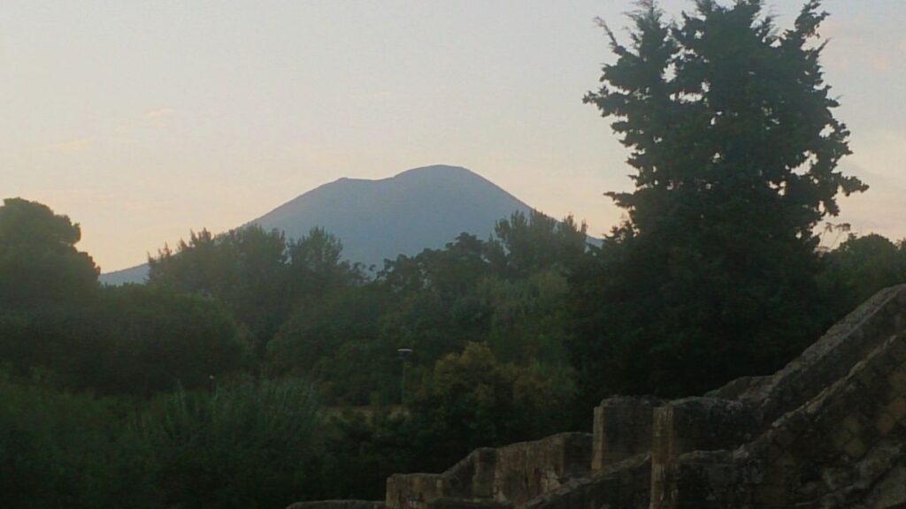 sunset on vesuvius from pompeii