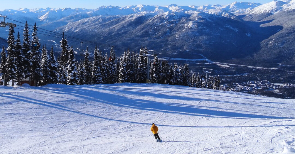 man skiing whistler mountain solo